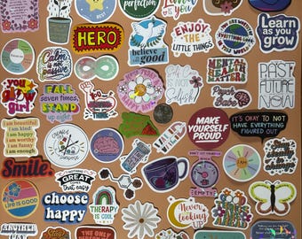 Assorted Inspirational Sticker Collection 50+ stickers lot mental health therapy therapist positive thinking variety mixed motivational MHMX