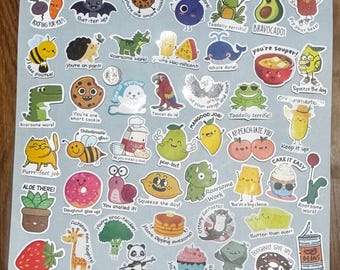 Punny Funny Teacher Reward Sticker Collection 45+ stickers lot education motivational inspirational positive puns kids class school  (PUN)