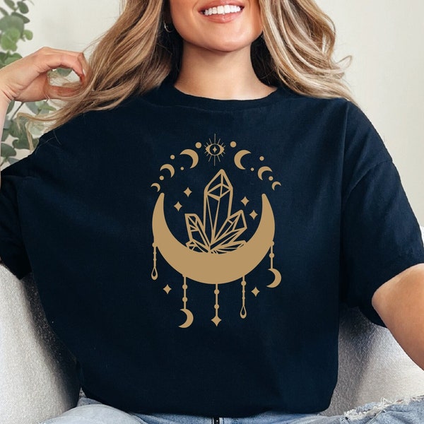 Crystal Moon Flowers Sweatshirt, Moon Sweatshirt, Night sky shirt, Moon Wild Flowers Shirt, Flower Shirt, Moon and Flower Shirt,