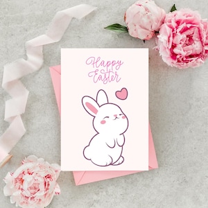 Jeu de cartes Joyeuses Pâques - Cartes de voeux de Pâques avec lapin mignon - Printemps pastel, illustrations florales de lapin, parfait pour les enfants, les amis et la famille