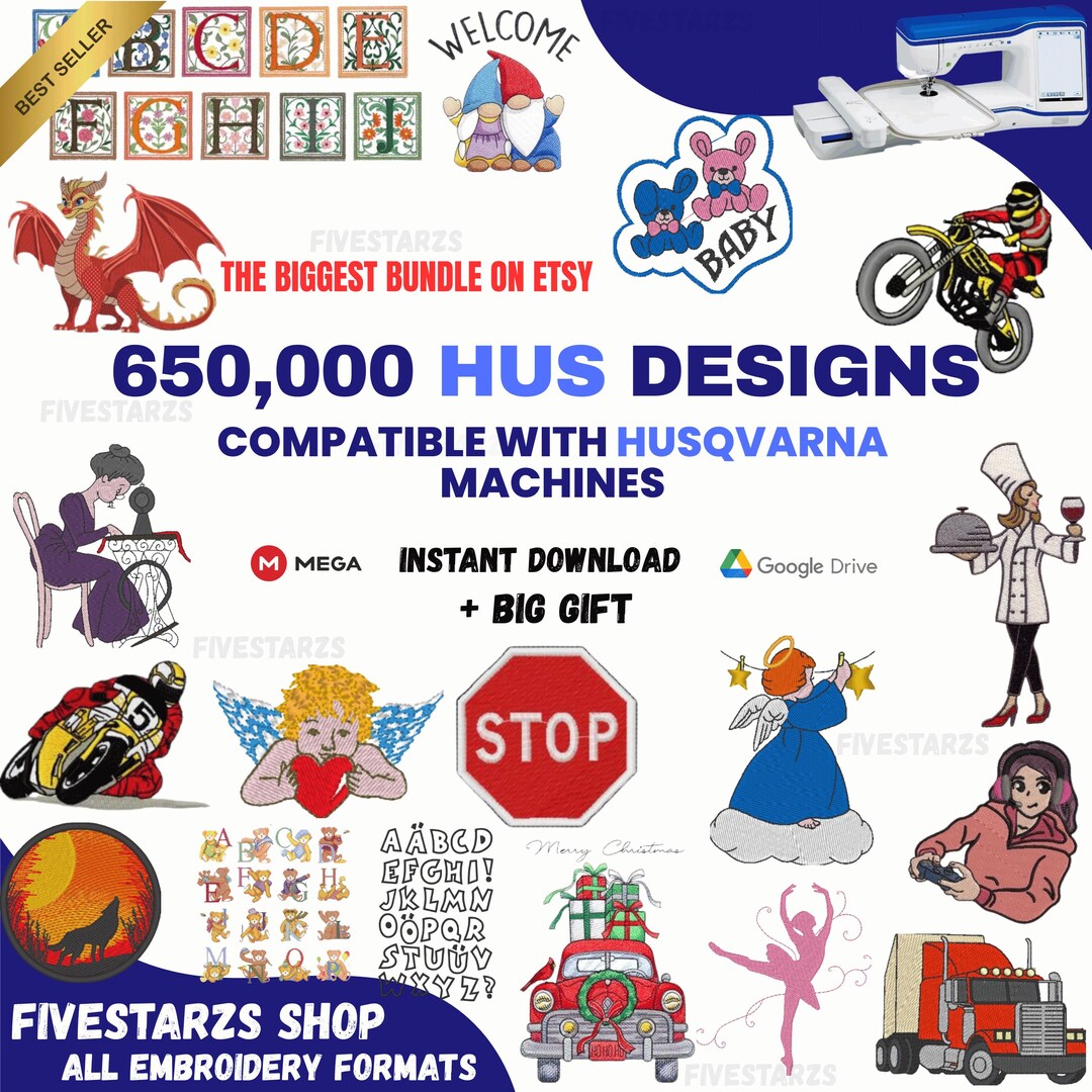 Massive Embroidery Design Collection for Husqvarna & Viking Machines ...