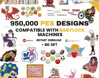 950,000 Embroidery Designs PES Files for Baby Lock, Brother & Deco Machines (Instant Download)