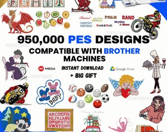 950,000+ Embroidery Designs PES Files, Brother, Babylock, Deco Machines (Instant Download)