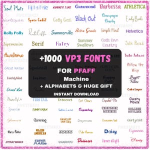 Oltre 1000 modelli di font per ricamo a macchina (1", 2", 3") – Formato VP3 per PFAFF – Download immediato