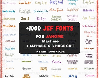 1000+ maskinbroderitypsnitt (2,5 cm, 7,5 cm) – JEF-format för Janome (direktnedladdning)