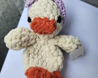 Crocheted Duck Snuggler | Plush Blanket Yarn Lovey, 8 Inch, Removable Headband