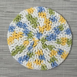 Round Crochet Dishcloth: 100% Cotton Yarn