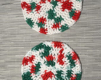 Round Crochet Dishcloth Christmas Theme
