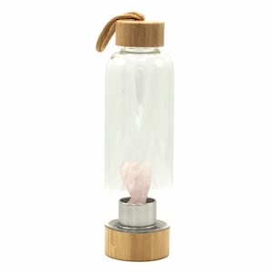 Crystal Infused Glass Water Bottle - Rejuvenating Natural Rose Quartz - Angel 500ml