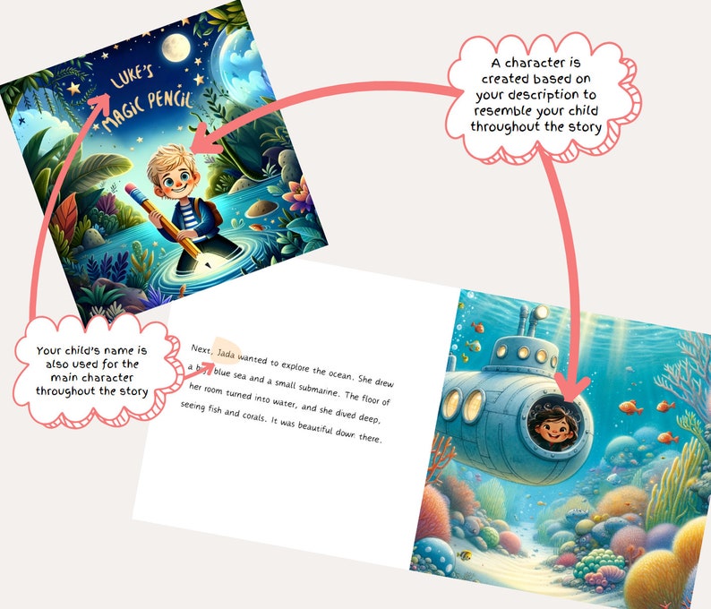 Libro infantil personalizado: Lápiz mágico Historia de aventuras personalizada con nombre e ilustración Regalo único Regalos personalizados para niños imagen 3