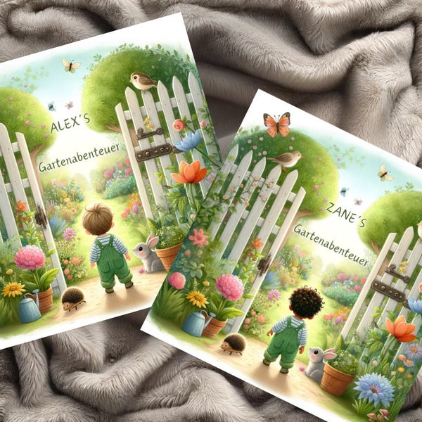 Personalisiertes Kinderbuch 'Gartenabenteuer' - Geschichte & Illustration mit Ihrem Namen - Einzigartiges Geschenk für Kinder