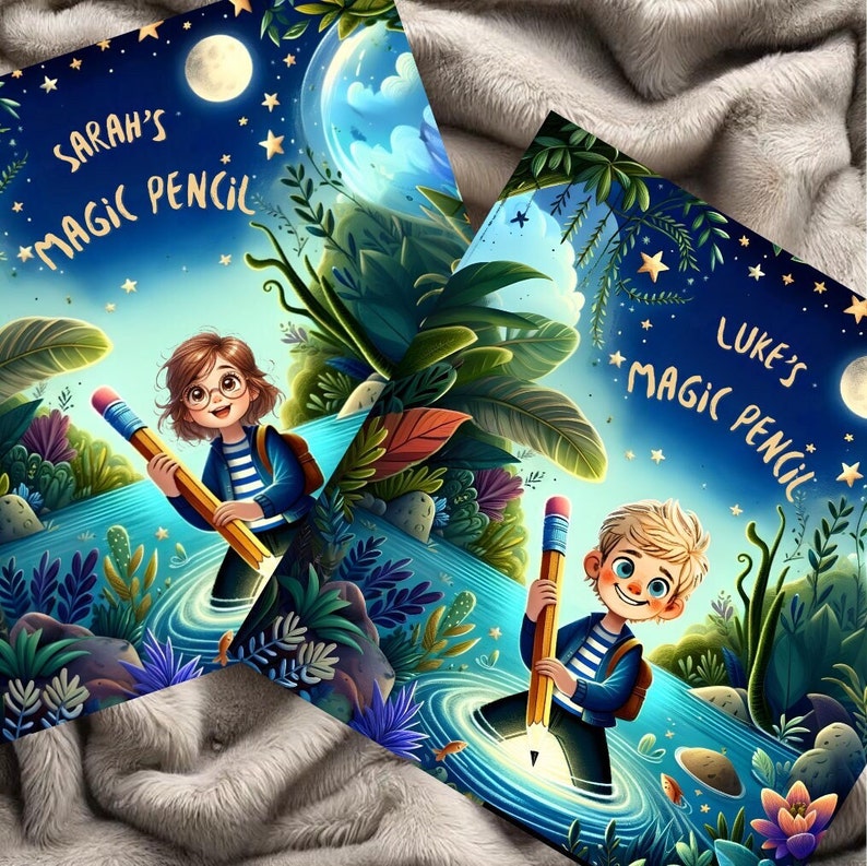 Libro infantil personalizado: Lápiz mágico Historia de aventuras personalizada con nombre e ilustración Regalo único Regalos personalizados para niños imagen 1