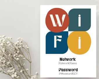 Mid-Century Modern WiFi Password Sign, Editable & Printable WiFi Sign Template in Canva, 4x6, 5x7, 8x10, Instant Download!