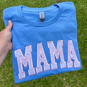 Personalized MAMA Embroidered Appliqué T-Shirt: Custom Name Gift