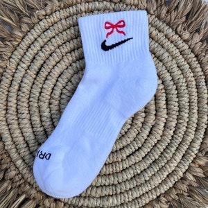 Embroidered Red Bow Ankle Socks: Coquette Girly Socks