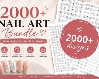 2000+ Nail Art Bundle, Nail Practice Sheets, Nail Decals & Stickers, Nail Art Templates, Digital Download