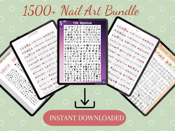 1500+ Nail Art Bundle, Practice Sheets, Decals Stickers (Digital Download)