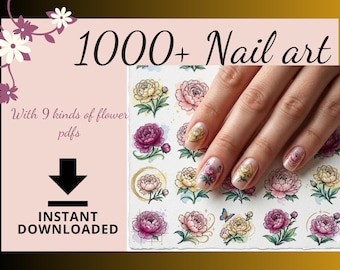 1000+ Flower Nail Art Templates, 9 Floral Practice Sheets, Floral Nail Decal Stickers