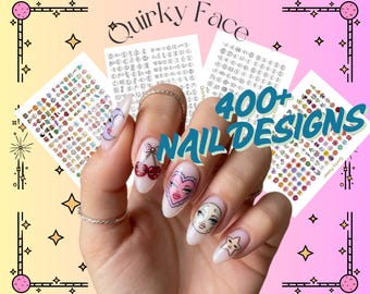 Celestial Face Nail Art Stickers, Kawaii Flower Character Decals (4 PDF Files)