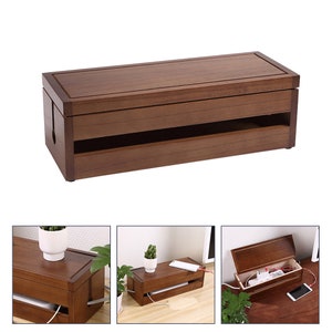 Handmade Solid Wood Rectangle Wiring Box,Cable Case Protector Socket Container Main Body Hub Storage Desk Organizer