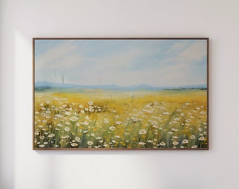 Arte vintage em óleo com textura de campo de flores para TV Samsung Frame.