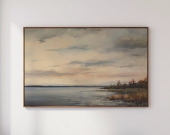 Pintura a óleo vintage costeira para TV com moldura Samsung