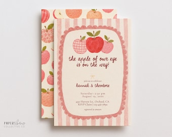 Apple of Our Eye Baby Shower Invitation Suite, Fall Printable Party Invite, Editable Canva Template, Diaper Raffle, Registry QR Card, BSA1