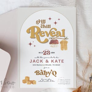 Faire-part pour barbecue révéler le sexe dans l'arrière-cour B-B-Q Baby Shower inviter Baby-Q Modèle modifiable en téléchargement numérique Barbecue pour couples Carte de douche en toile