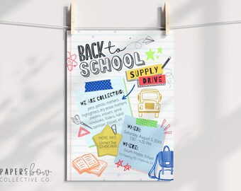 Back to School Supply Drive Flyer: Meet the Teacher, PTA Announcement (Digital Download, Canva Template)