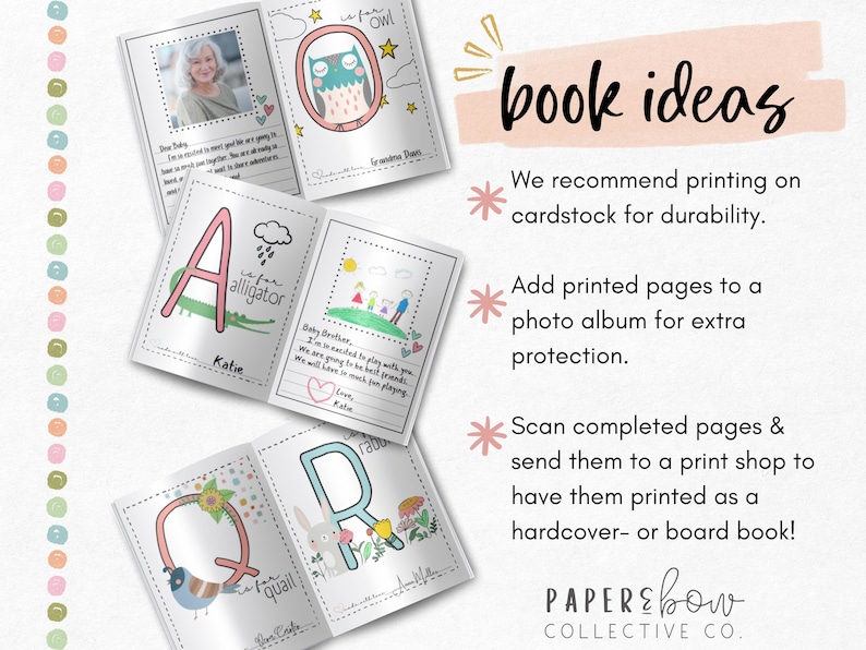 This printable ABC book baby shower game is the perfect baby shower activity that doubles as a keepsake craft for the mom to be and baby. This alphabet coloring book is an instant download ideal for a baby sprinkle for a baby boy or baby girl.