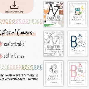 There are six bonus cover options that can be edited and printed to make this a unique baby shower guest book alternative coloring book for a baby boy or baby girl. This Canva template is easy to customize with your free account.