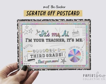 Meet the Teacher Scratch Off Postcard Template: Groovy Back to School (Digital Download, Printable Flyer)