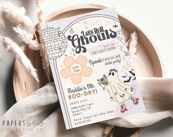 Retro Roller Skate Birthday Invitation: Hippie Halloween Party, Editable Canva Template