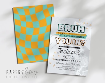 Bruh 10th Birthday Invitation: Tween Boy Party, Editable Template (Digital)