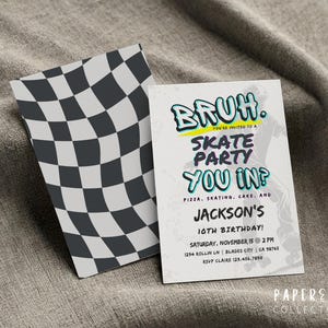 Roller Skate einladen Jungen bearbeitbare Canva Vorlage Teenager Geburtstagseinladungen Retro Rollerskating Party zweistellige Karte für Jugendliche, KBBA2