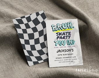 Retro Roller Skate Party Invitation: Editable Teen Birthday Card (Canva Template)