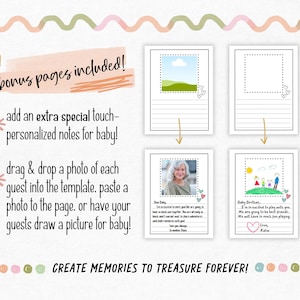 This ABC coloring book includes bonus pages for guests to write a note to the baby and add a photo or drawing. Turn a printable coloring page into a memorable keepsake craft for baby. This alphabet book is a beautiful gift for boys or girls.