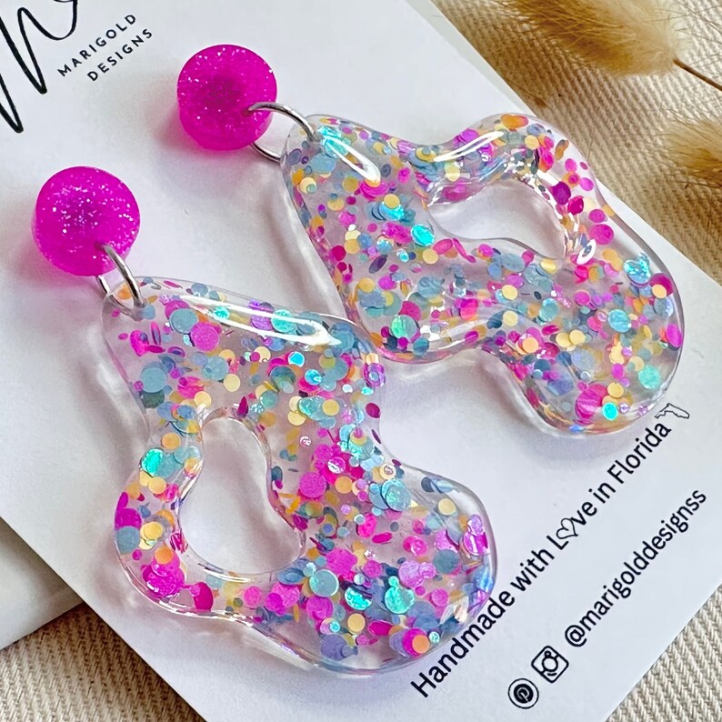 Sparkling Pastels Resin Glitter Dangle Earrings, Hypoallergenic