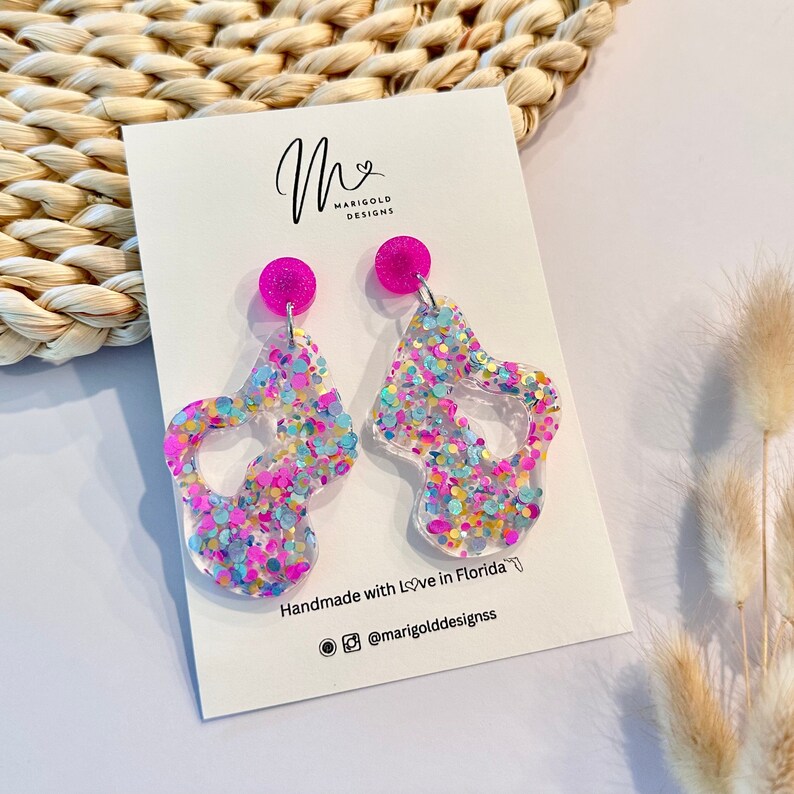 Sparkling Pastels Resin Glitter Dangle Earrings, Hypoallergenic