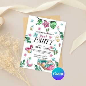 Pool Party Birthday Invitation, Editable Printable, Summer Swim Party Invite