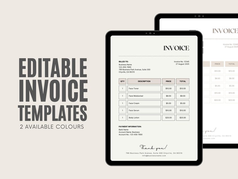 Customizable Minimal Invoice Template - Instant Download A002 - Etsy