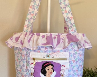 Vintage Princess Quilted Puffer Bed Sheet Tote Bag LG / Ruffle / Handmade Cinderella Belle Snow Aurora Jasmine
