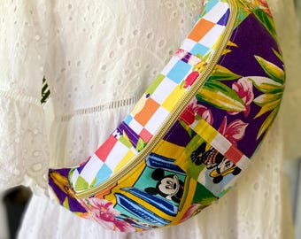 Island Mouse and Friends / Fanny Sling Crossbody Belt Bag / Repurposed Retro Fabric #2