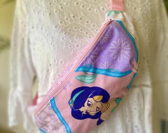 Handmade Princess Jasmine Aladdin Inspired Fanny Pack / Sling Crossbody Bag / Vintage Bed Sheet