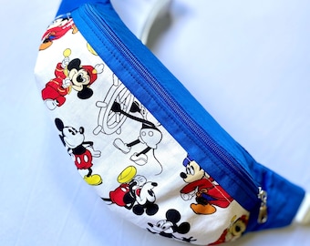 Handmade Mickey Decades Inspired / Fanny Pack Sling Belt Waist Bag / Vintage Bed Sheet