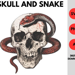 Crânio e cobra SVG, PNG clipart, design original vintage digital, clip art vector png AI, camiseta ou design de arte, fundo transparente