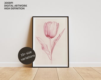 Illustrazione di tulipano rosso: stampa artistica di fiori botanici (download digitale)