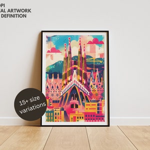 Sagrada Familia Kunstdruck, DRUCKBARE Barcelona Illustration, Abstrakte Spanische Kunst, Moderne Barcelona Dekor, Pop-Art-Stil