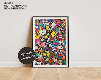 Eclectic Graffiti Art Print: Urban Pop Wall Decor (Digital Download)
