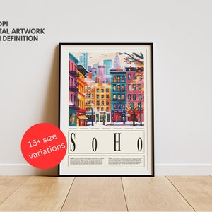 Soho NYC Digital Travel Poster, PRINTABLE New York City Illustration, Colorful NYC Art, Modern Big Apple Decor, Manhattan Print